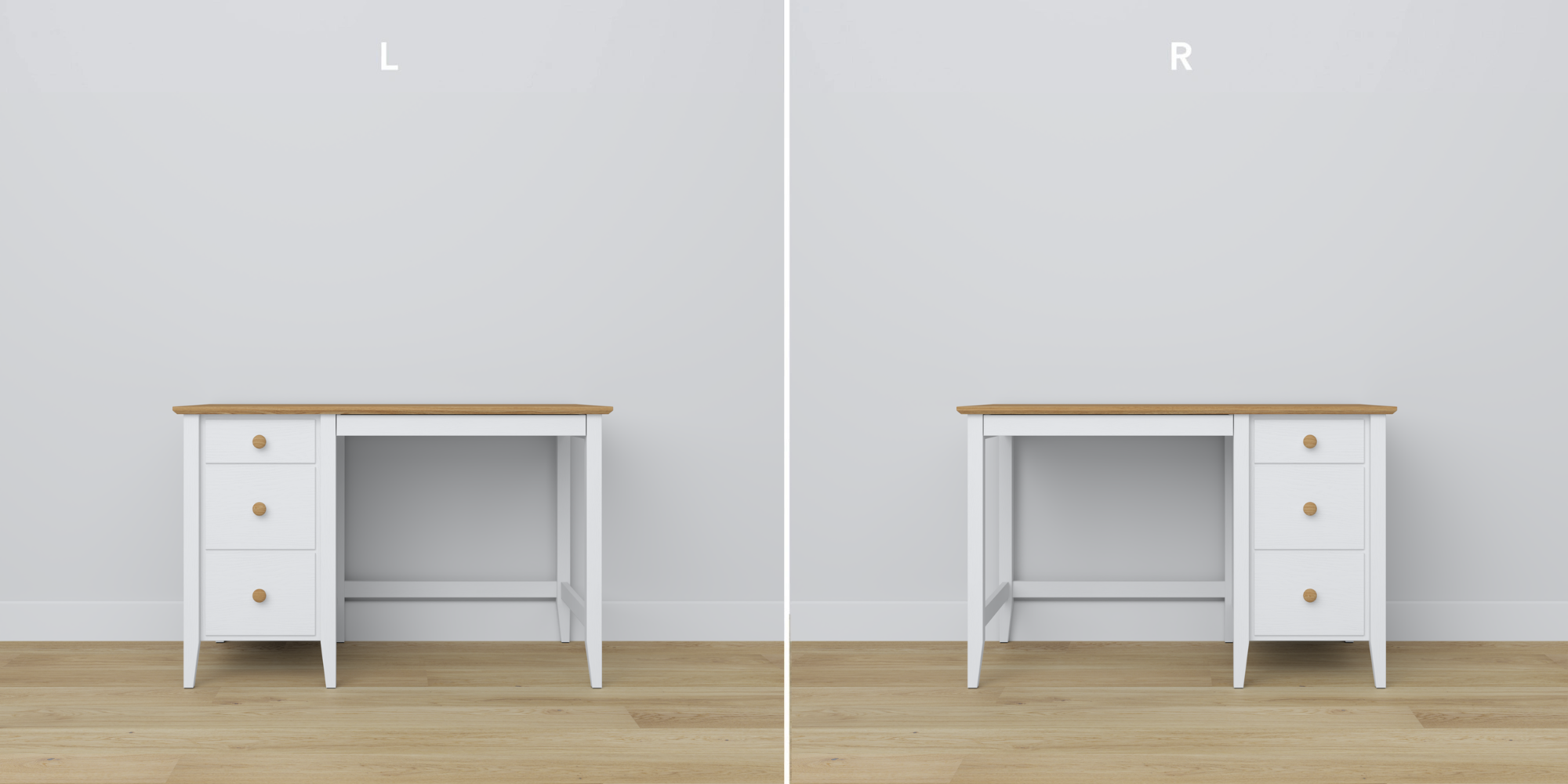 Houten bureau 3S Scandi wit / natuurlijk eiken