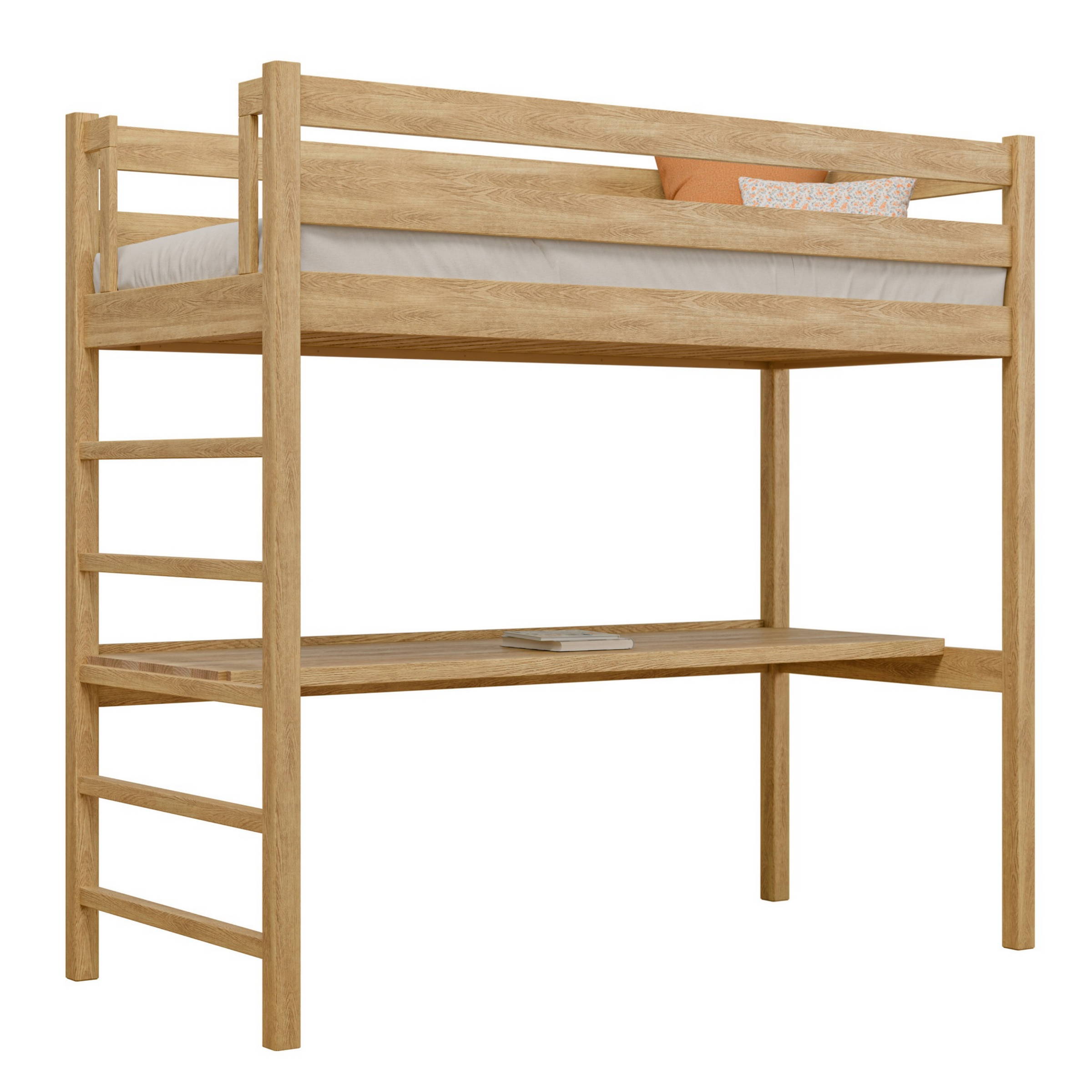 Lit mezzanine avec bureau en chêne N01 chêne naturel
