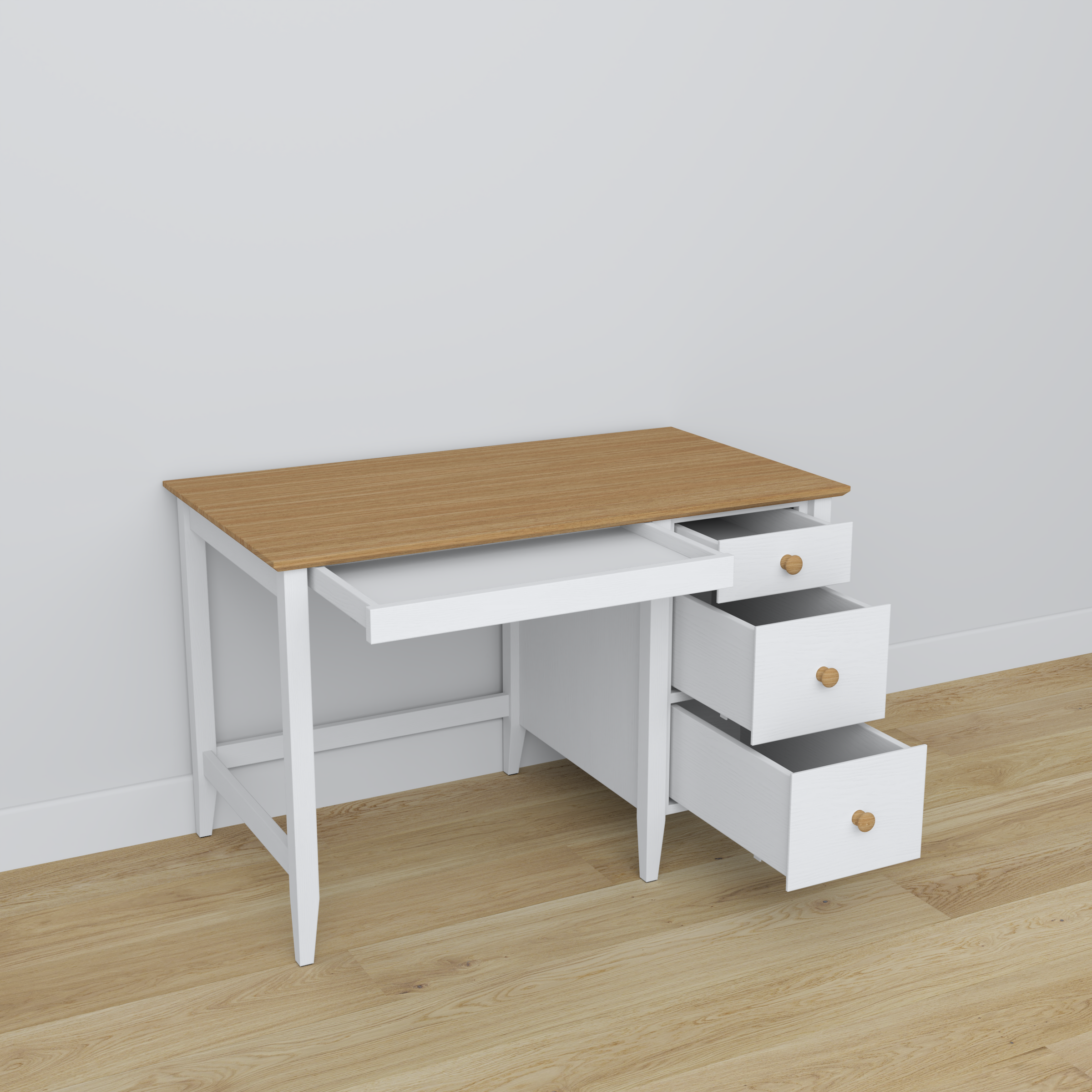 Houten bureau 3S Scandi wit / natuurlijk eiken