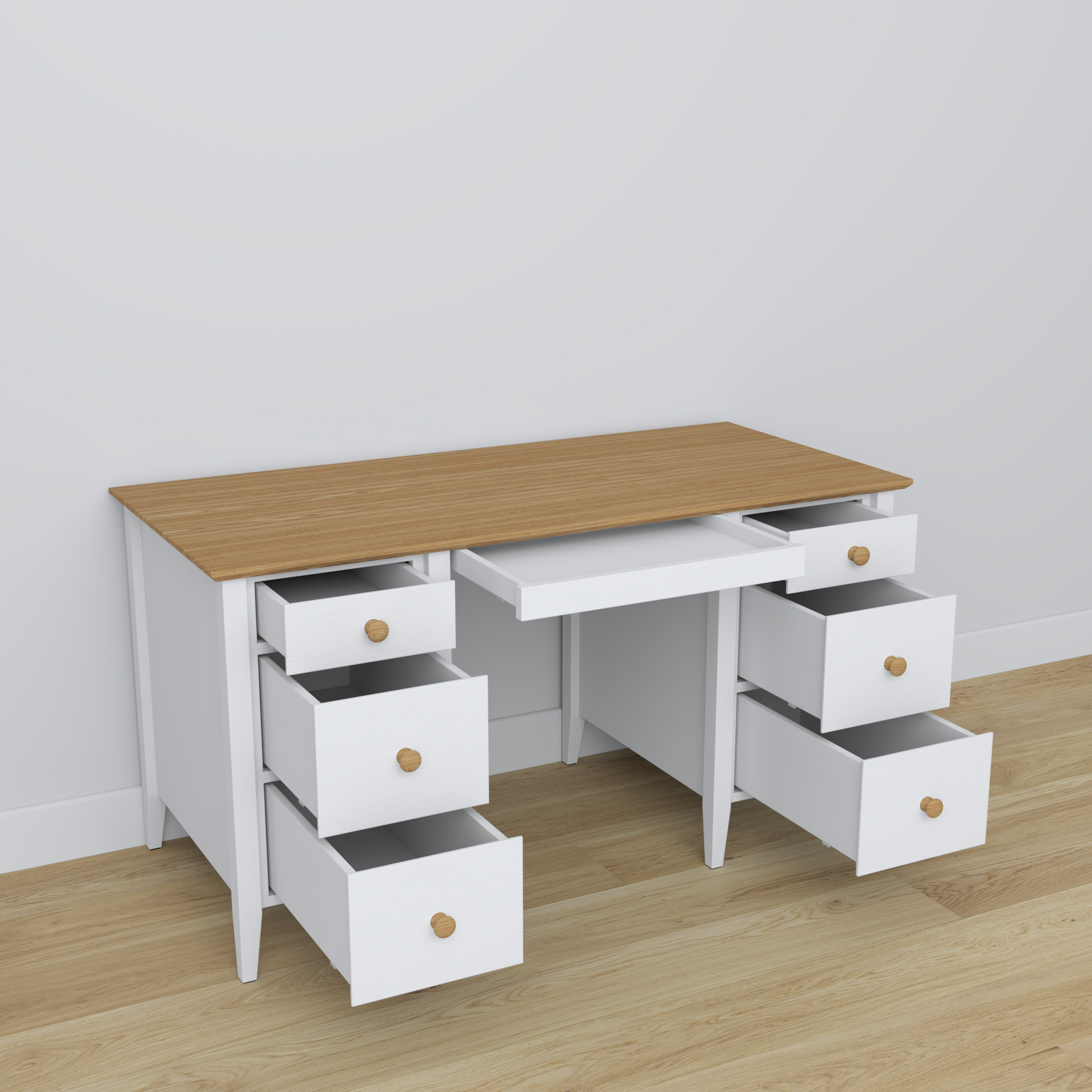 Houten bureau 6S Scandi wit / natuurlijk eiken