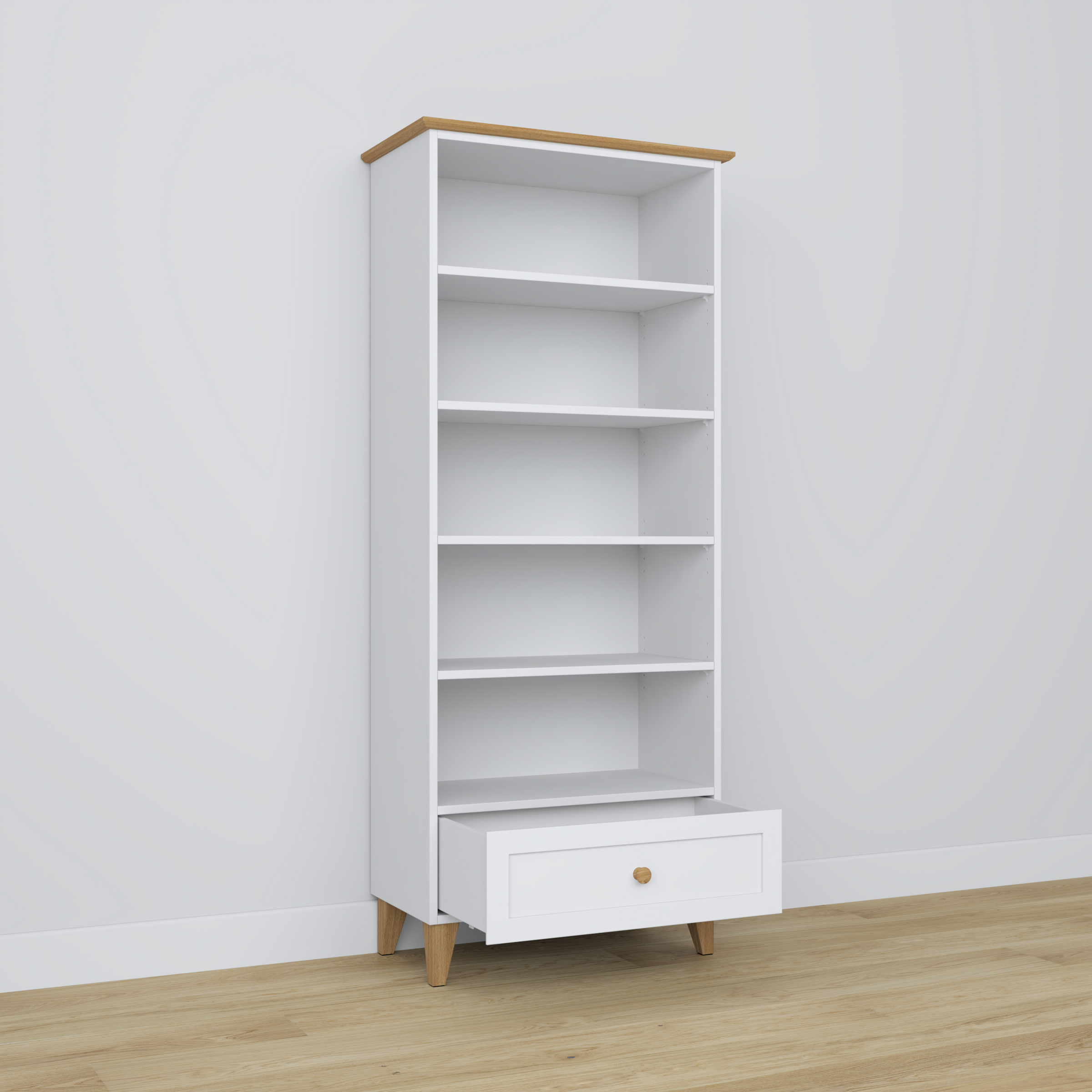 Houten boekenkast 1S 80 Scandi wit / natureel eiken