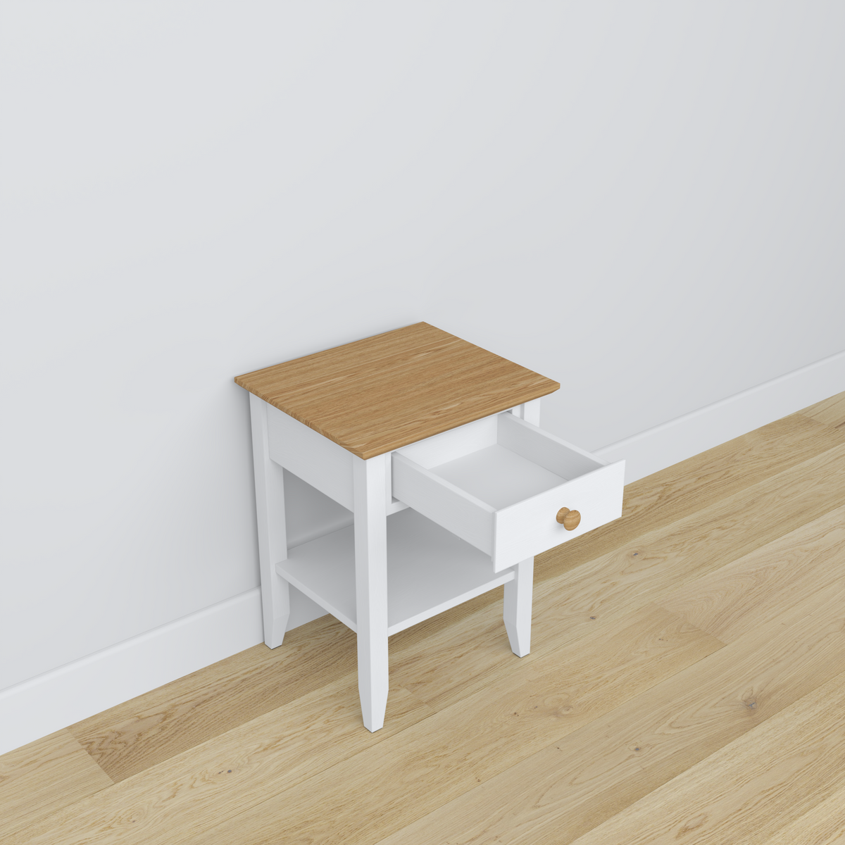 Houten nachtkastje 1S N01 Scandi wit / eiken natureel