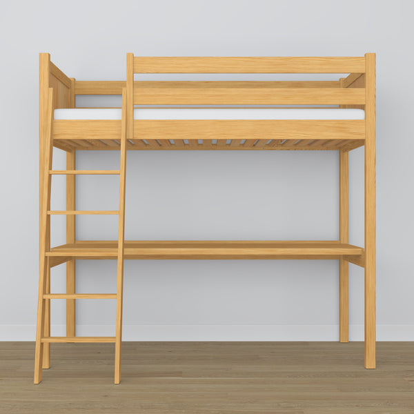 Lit mezzanine pin naturel avec bureau – espace d'apprentissage sous la chambre, en bois