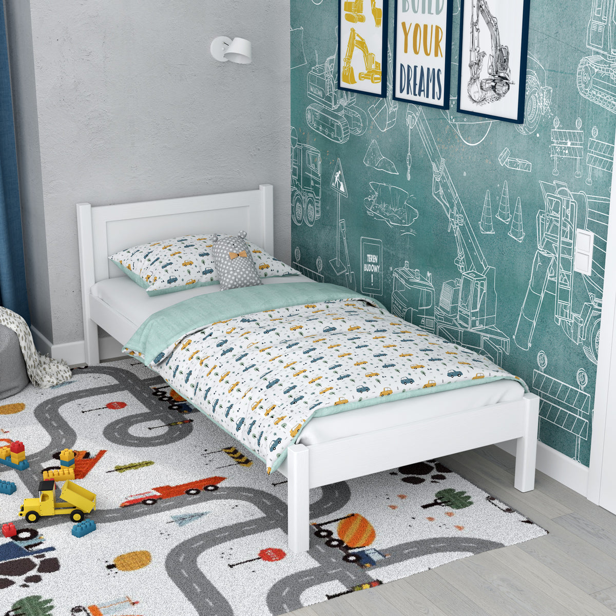 Bed white in children’s room – Scandinavian arrangement, wooden