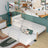 Bed met matraslade houten wit-eiken – lade uitgetrokken, logeerbed