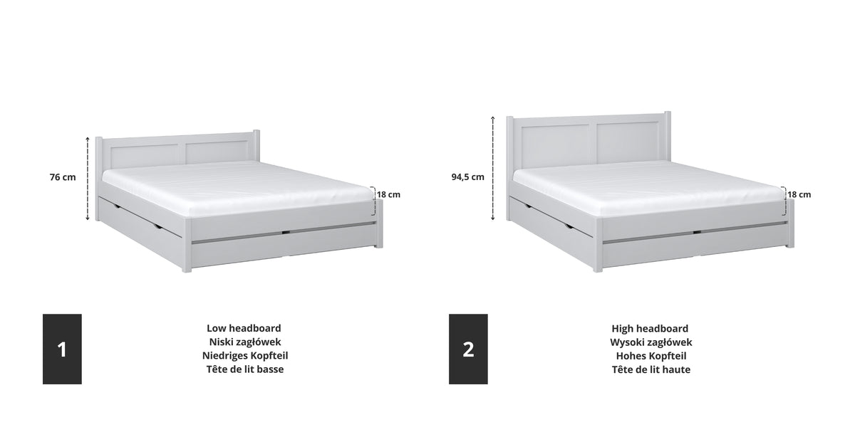 Houten tweepersoonsbed grijs – details verbindingen en laden, Nizio