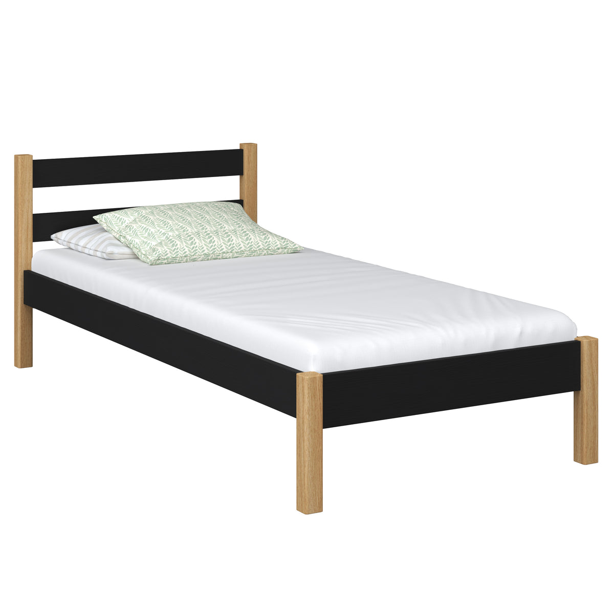 Black and Oak Bed – Wooden Headboard, Wood Quality Close-up, Nizio