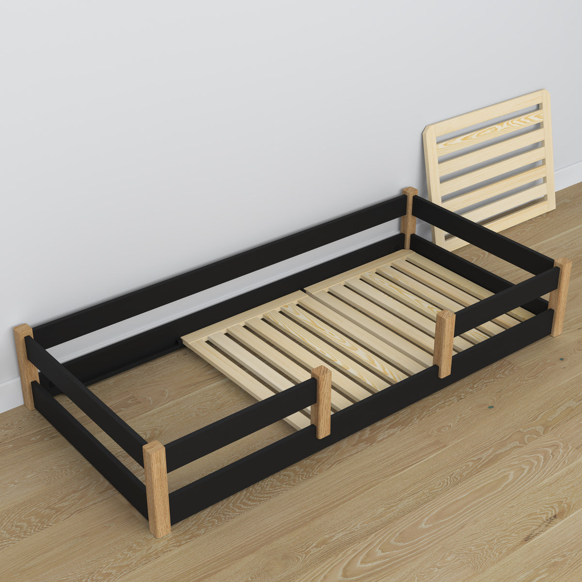Laag houten bed wit – details van verbindingen, Nizio Home