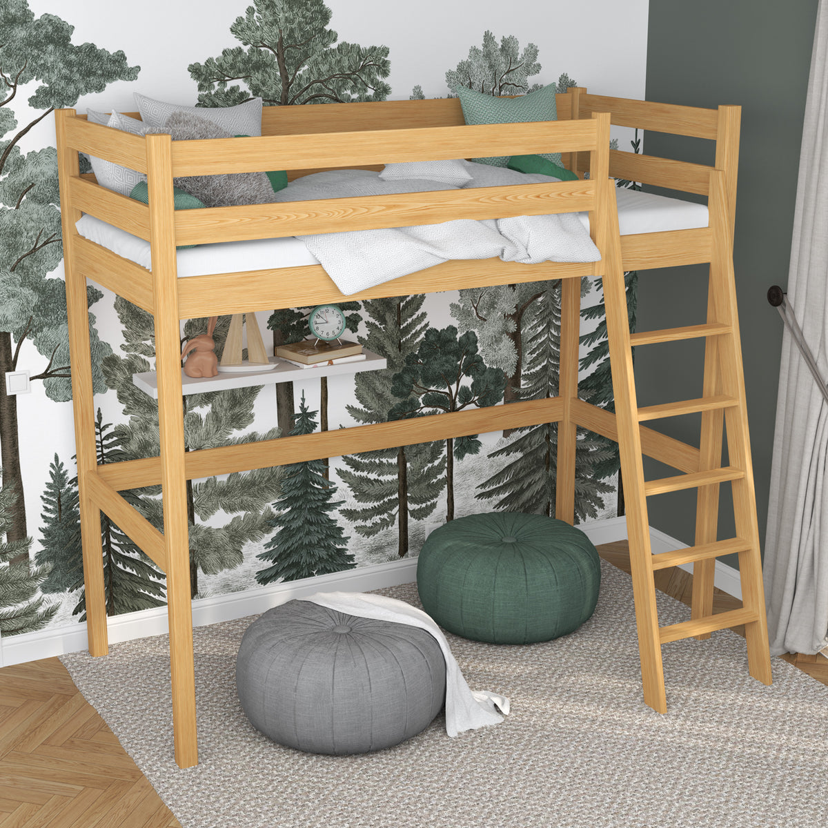 Hoogslaper naturel grenen in kinderkamer – scandi inrichting, houten