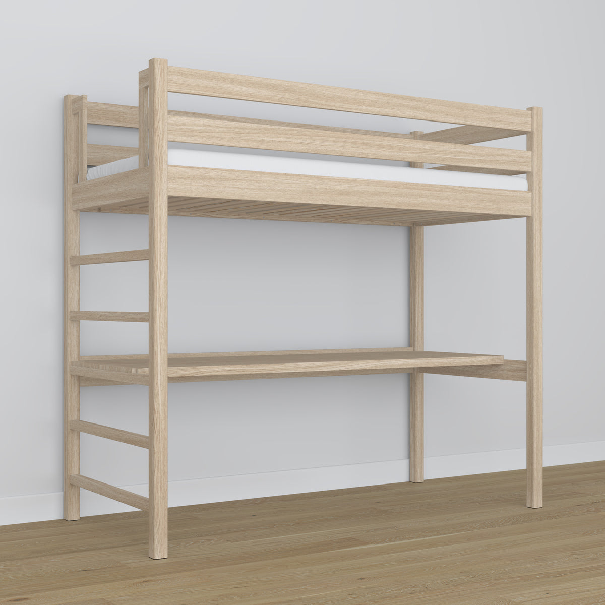 Hoogslaper met bureau gewit eiken van eiken – afmetingen, Nizio Home