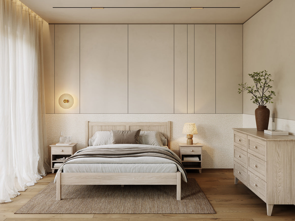 Tweepersoonsbed eiken gewit eiken – zijaanzicht, verhoudingen en vorm, slaapkamer
