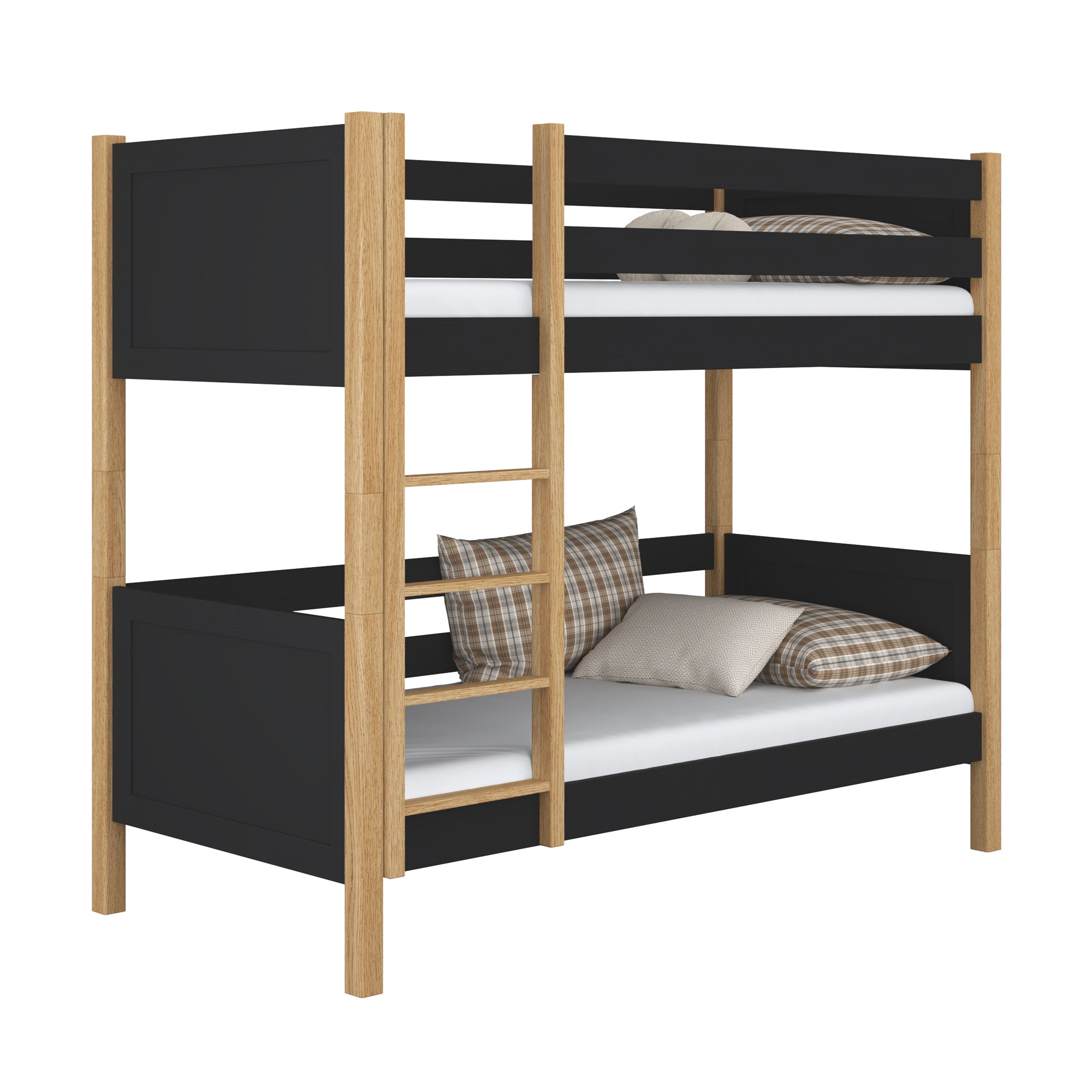Houten stapelbed zwart-eiken – kinderkamer, massief hout, Scandinavische stijl