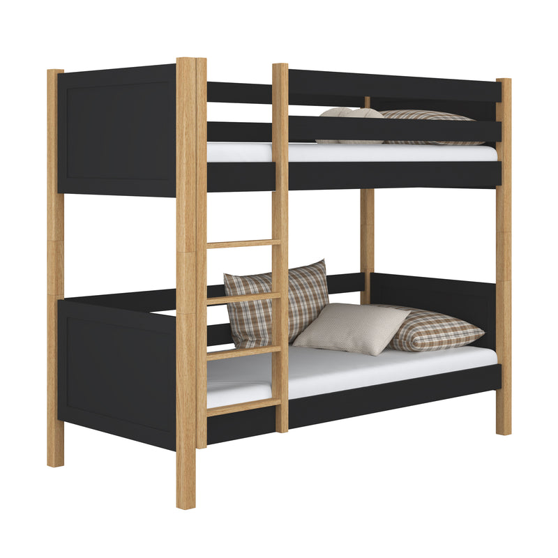 Houten stapelbed zwart-eiken – kinderkamer, massief hout, Scandinavische stijl