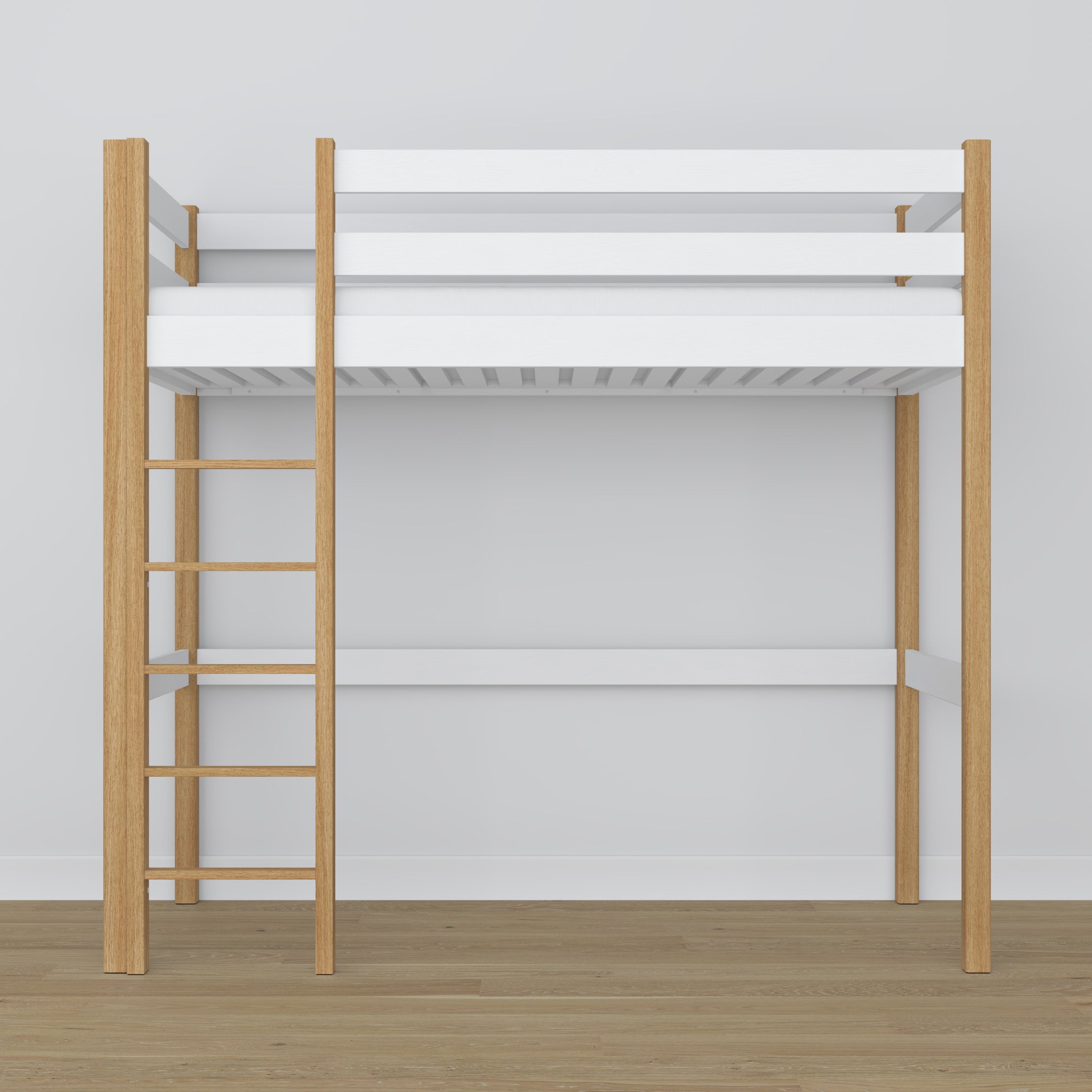 Hoogslaper wit-eiken – ladder en bedhek houten, Nizio Home
