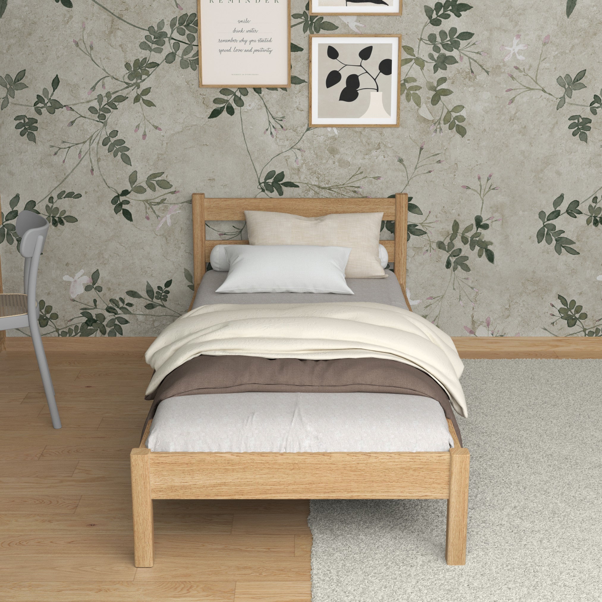 Lit chêne naturel dans la chambre d'enfant – décoration scandinave, en chêne