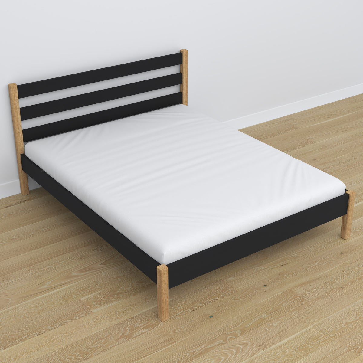 Houten tweepersoons bed zwart-eiken – afmetingen en schema, Nizio Home