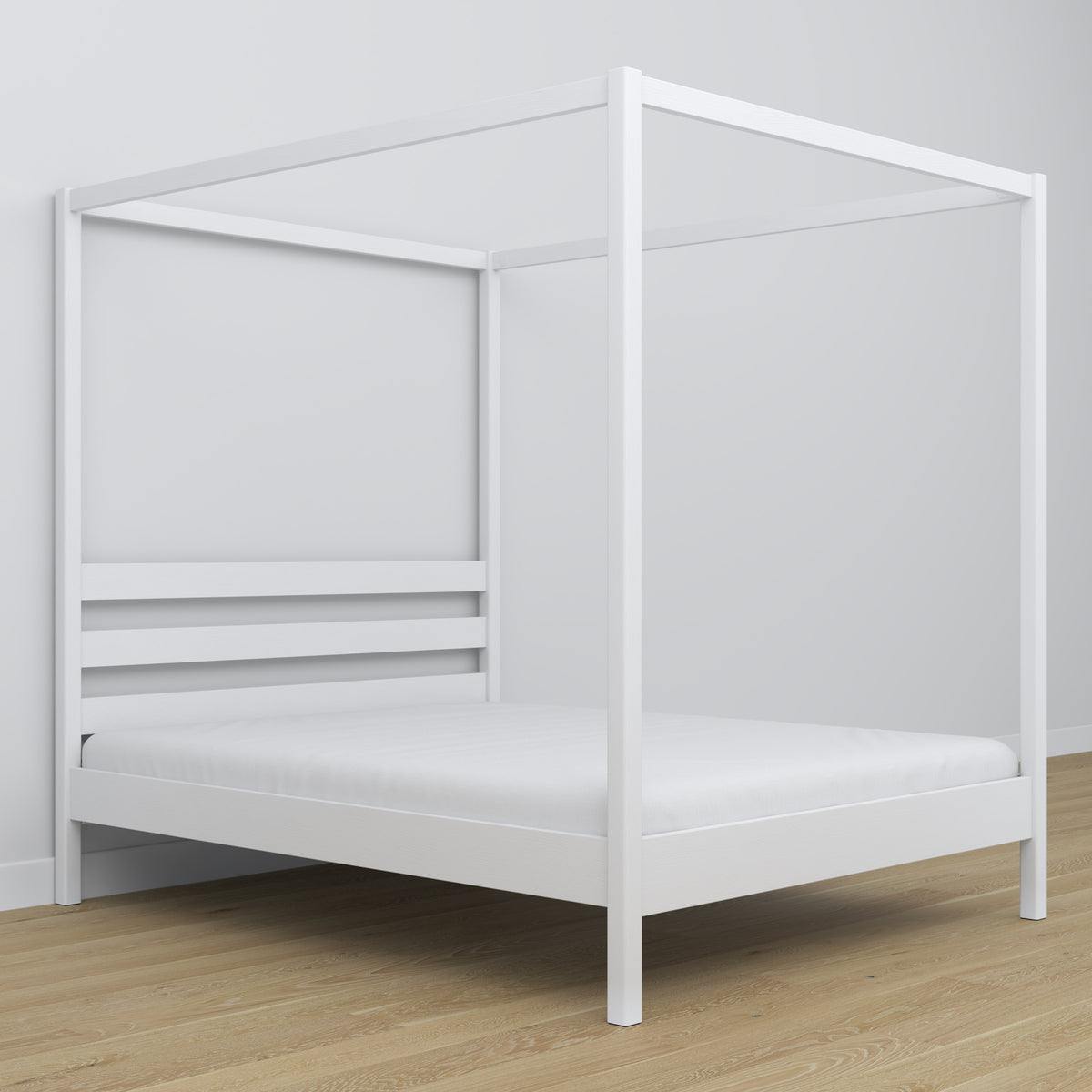 Tweepersoonsbed wit met hemelbed – decoratief frame houten, scandi