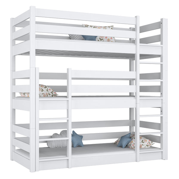 Triple bunk bed N01 wooden in custom RAL/NCS color – solid wood, Nizio