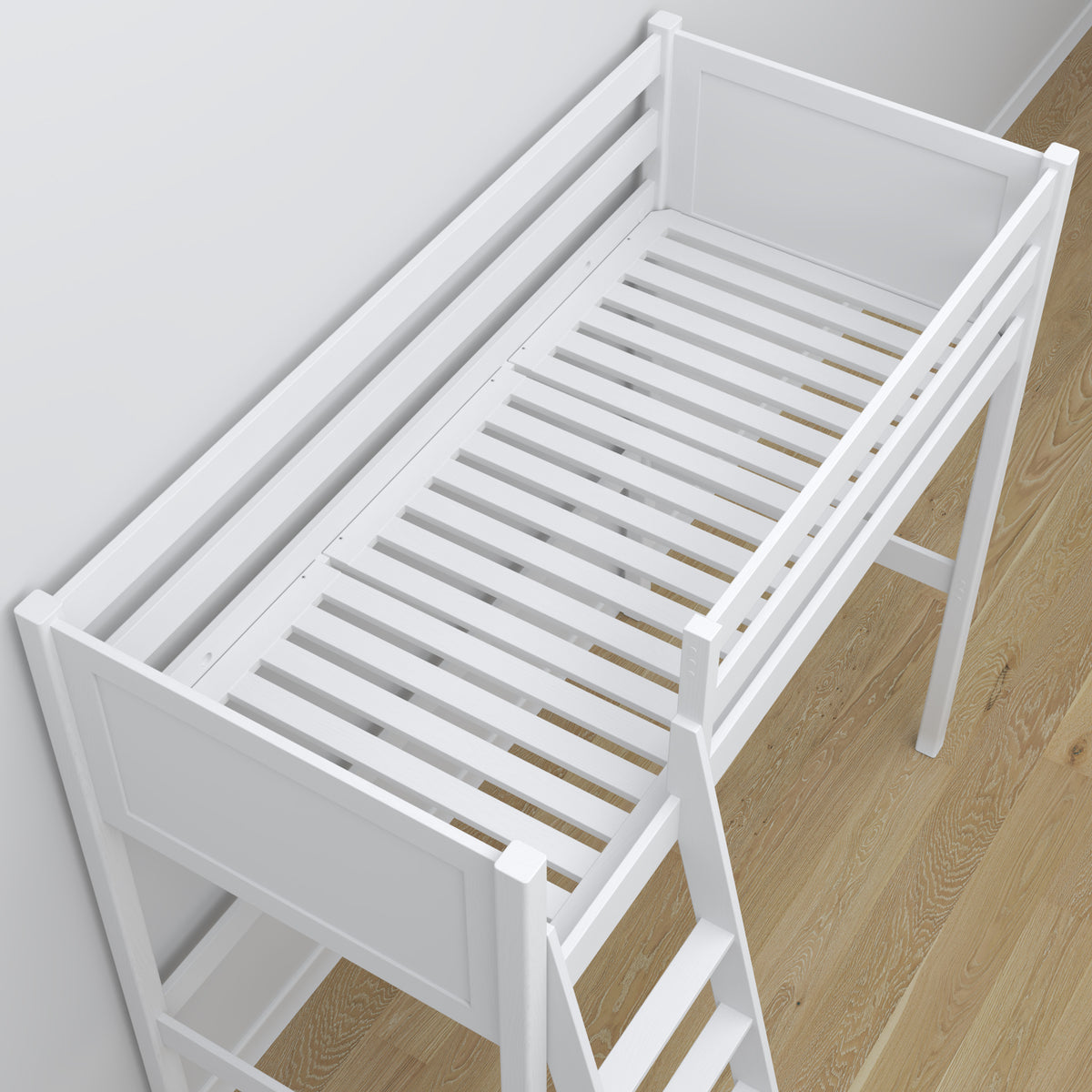 Lit mezzanine blanc – bureau en bois pod chambre, chambre d'enfant scandinave
