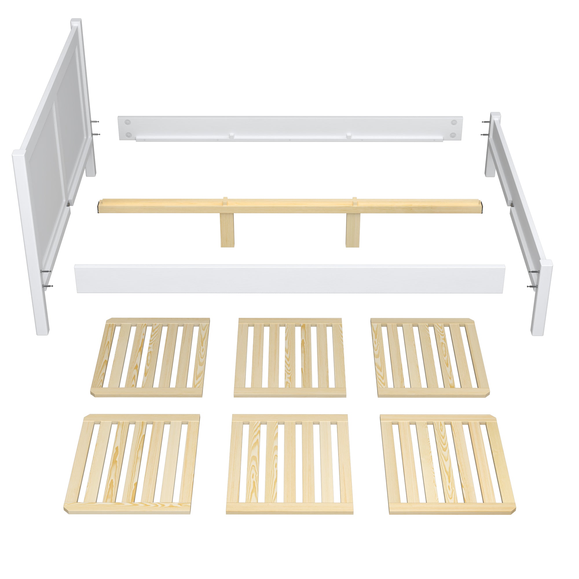 Tweepersoonsbed houten wit – details van hout en verbindingen, hoge kwaliteit