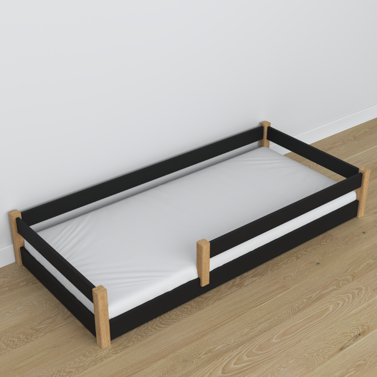 Wooden low bed N02 black / oak