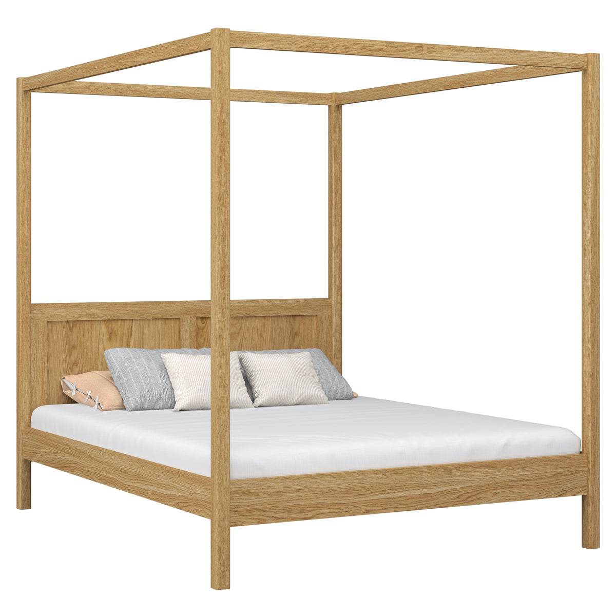 Eiken tweepersoonsbed met hemelbed naturel eiken – slaapkamer, Scandinavische stijl