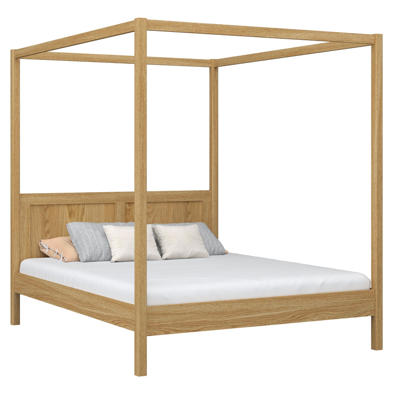 Eiken tweepersoonsbed met hemelbed naturel eiken – slaapkamer, Scandinavische stijl