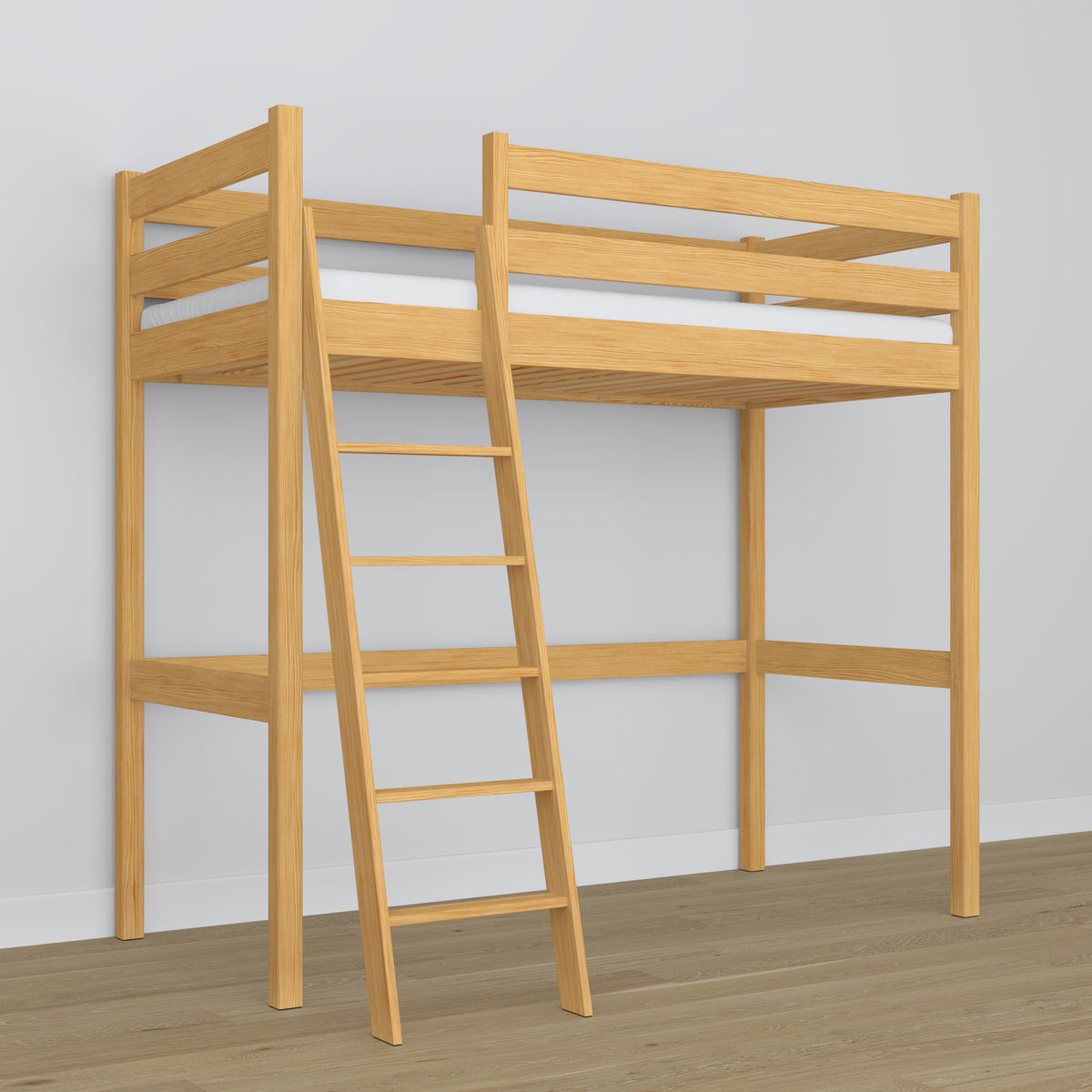 Hoogslaperbed naturel grenen van hout – afmetingen en schema, Nizio