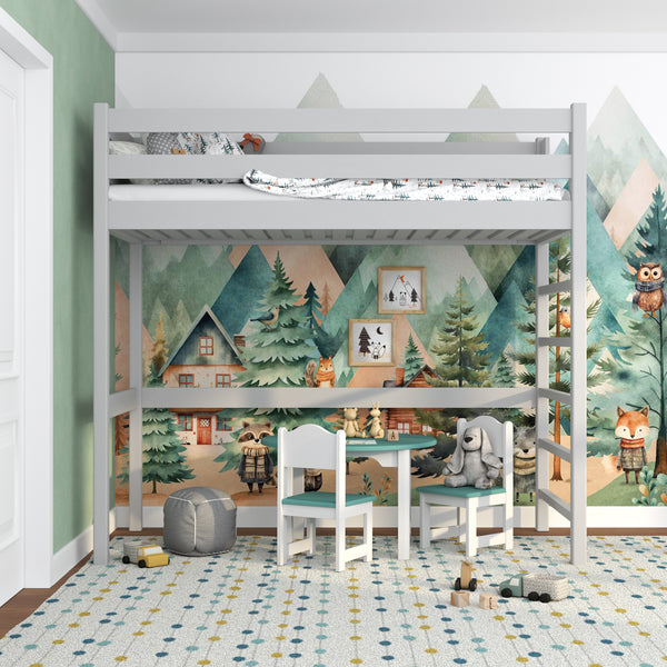 Grey Wooden Loft Bed – Children’s Room, Solid Wood, Scandi Style