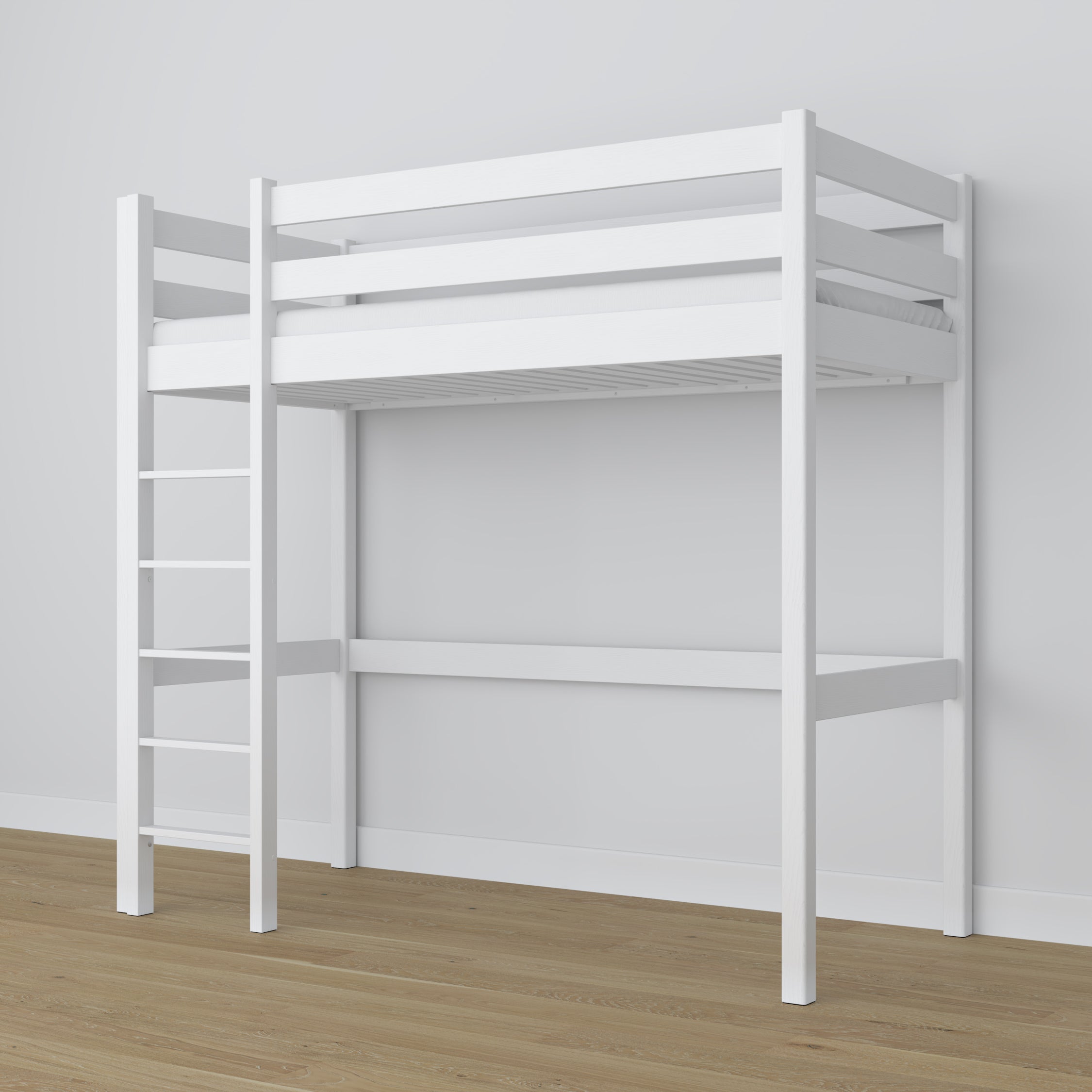 Hoogslaper houten wit – frame met lattenbodem, zijaanzicht