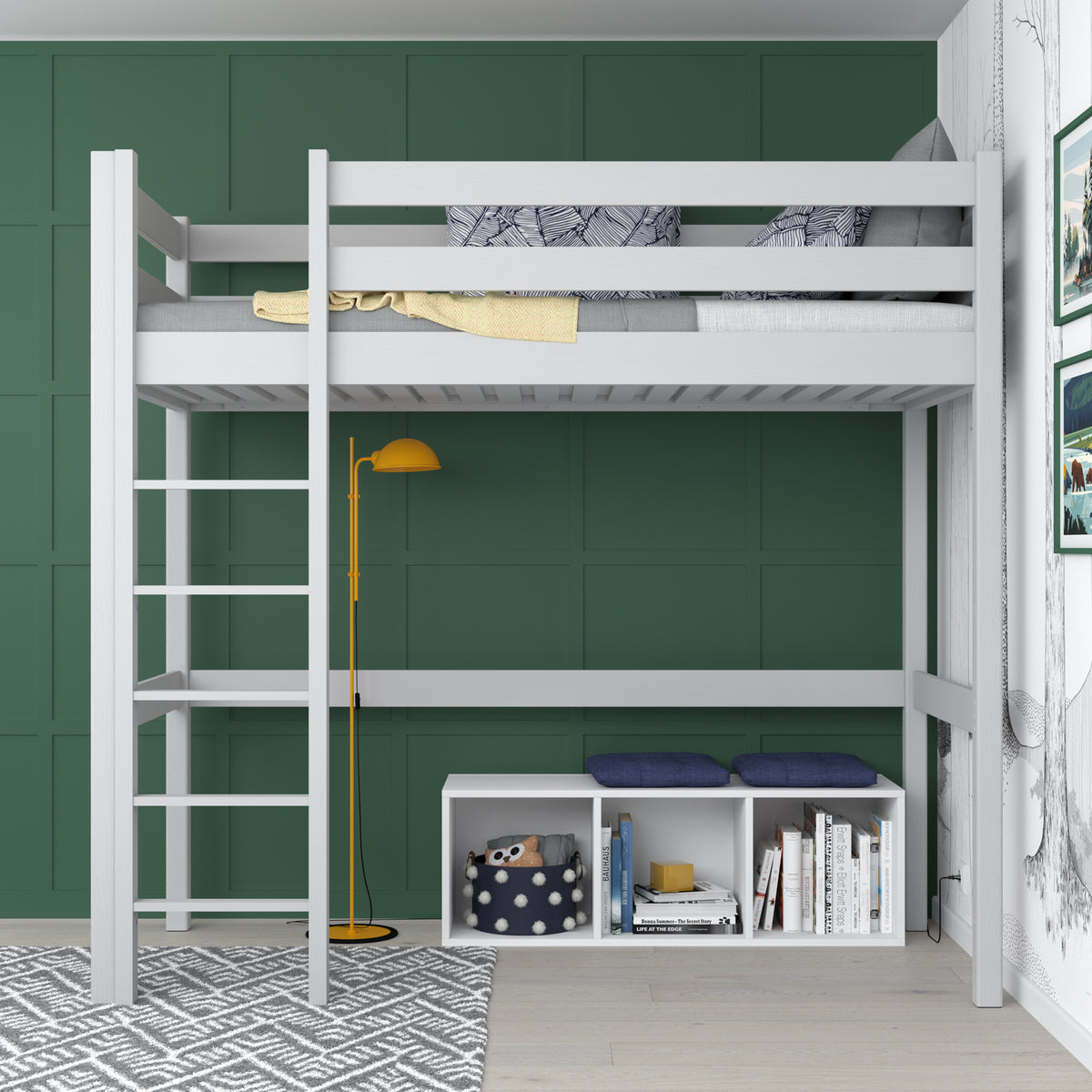 Hoogslaper grijs – houten ladder en bedhekje, Nizio Home