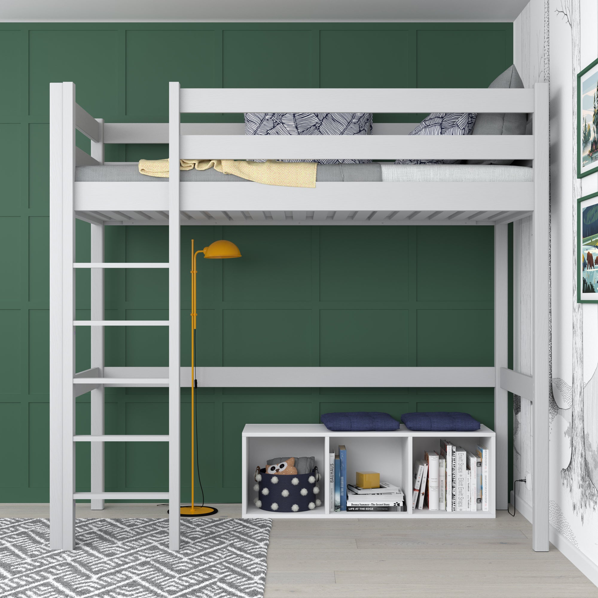 Hoogslaper grijs – houten ladder en bedhekje, Nizio Home