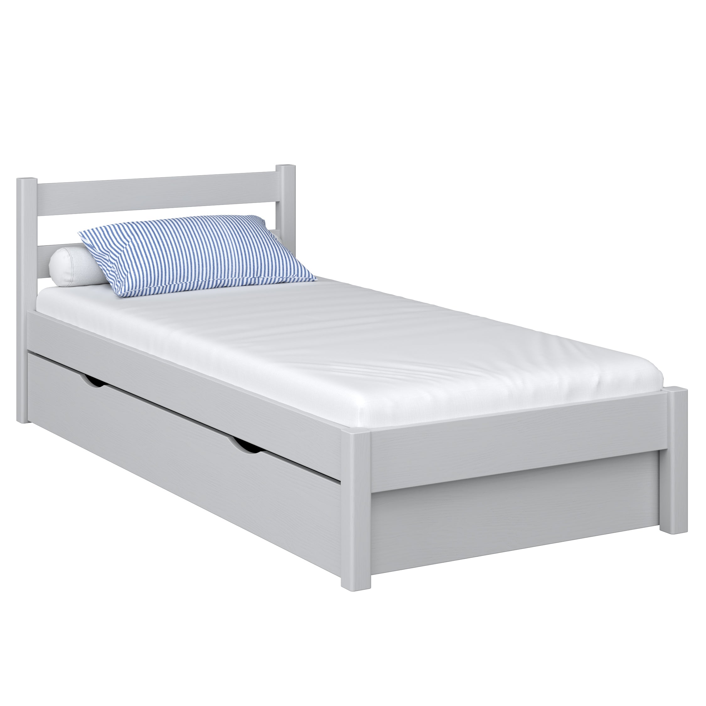 Lit gris z tiroir – rangement spacieux, en bois, pour enfants Nizio