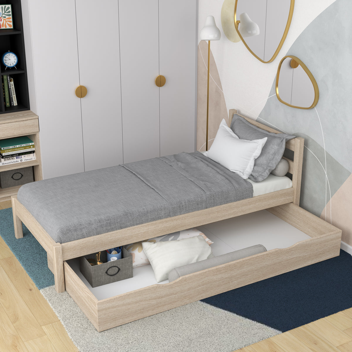 Bed gewit eiken met lade – ruime opbergruimte, eiken, voor kinderen Nizio