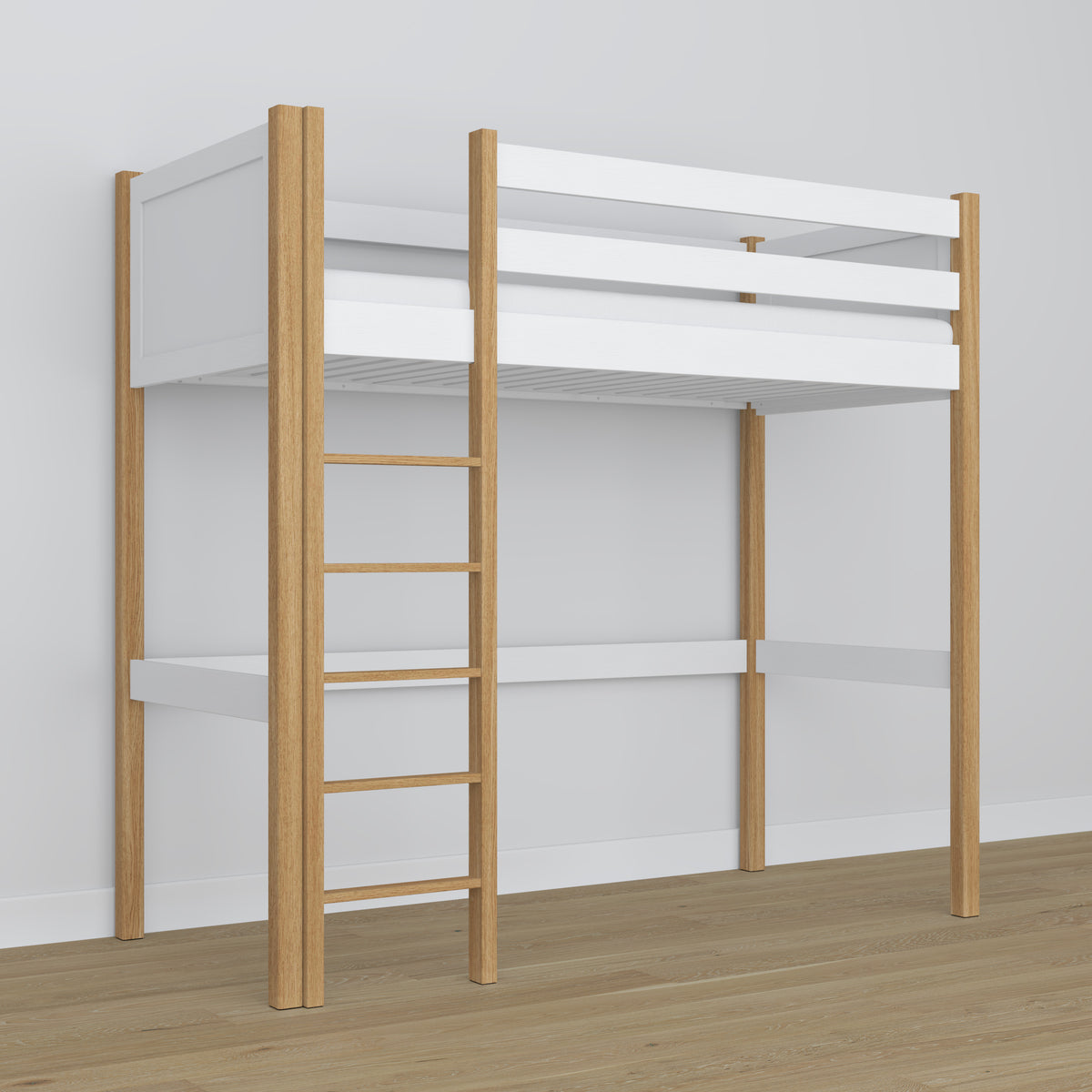 Hoogslaperbed wit-eiken van hout – afmetingen en schema, Nizio