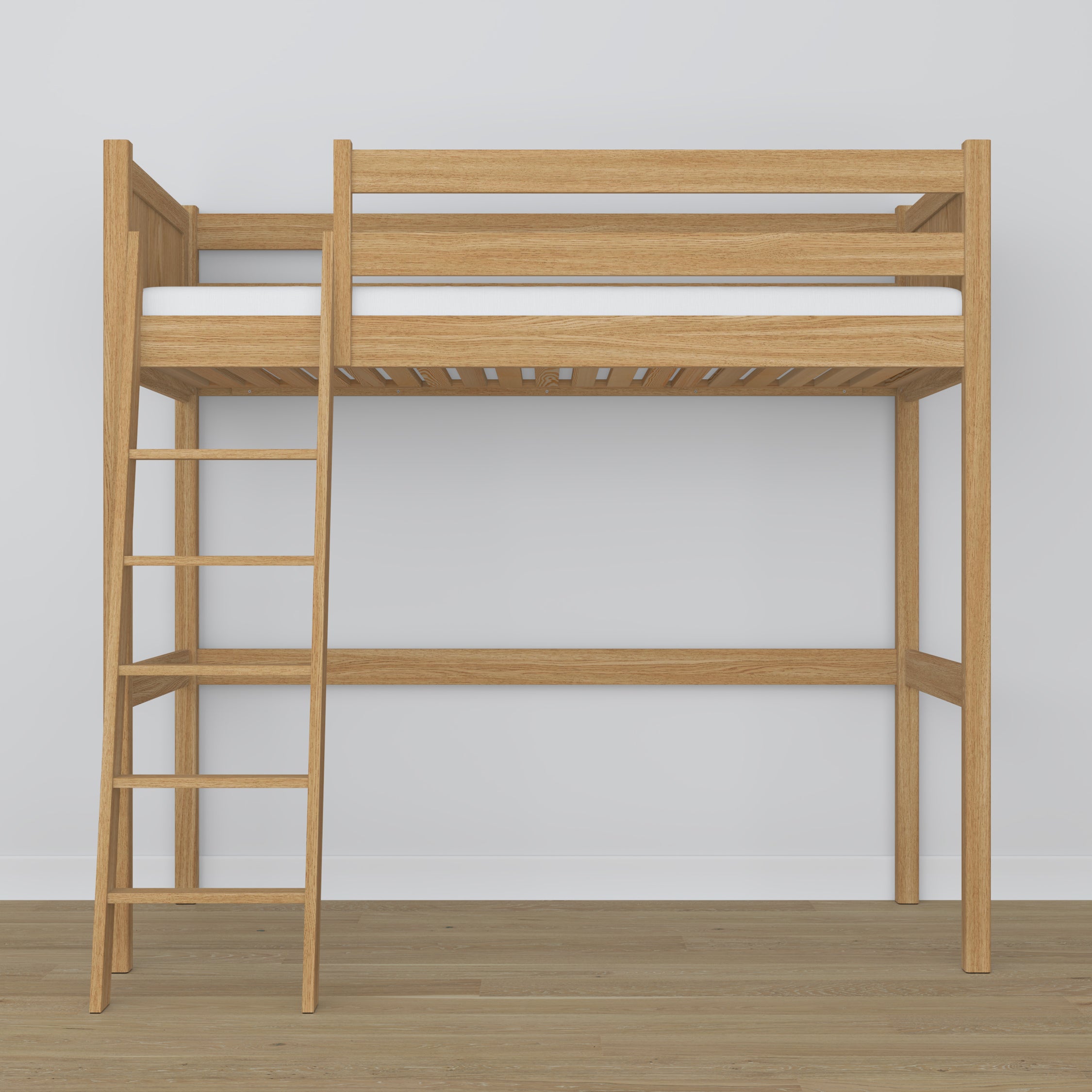 Hoogslaper naturel eiken – eikenhouten ladder en bedhekje, Nizio Home
