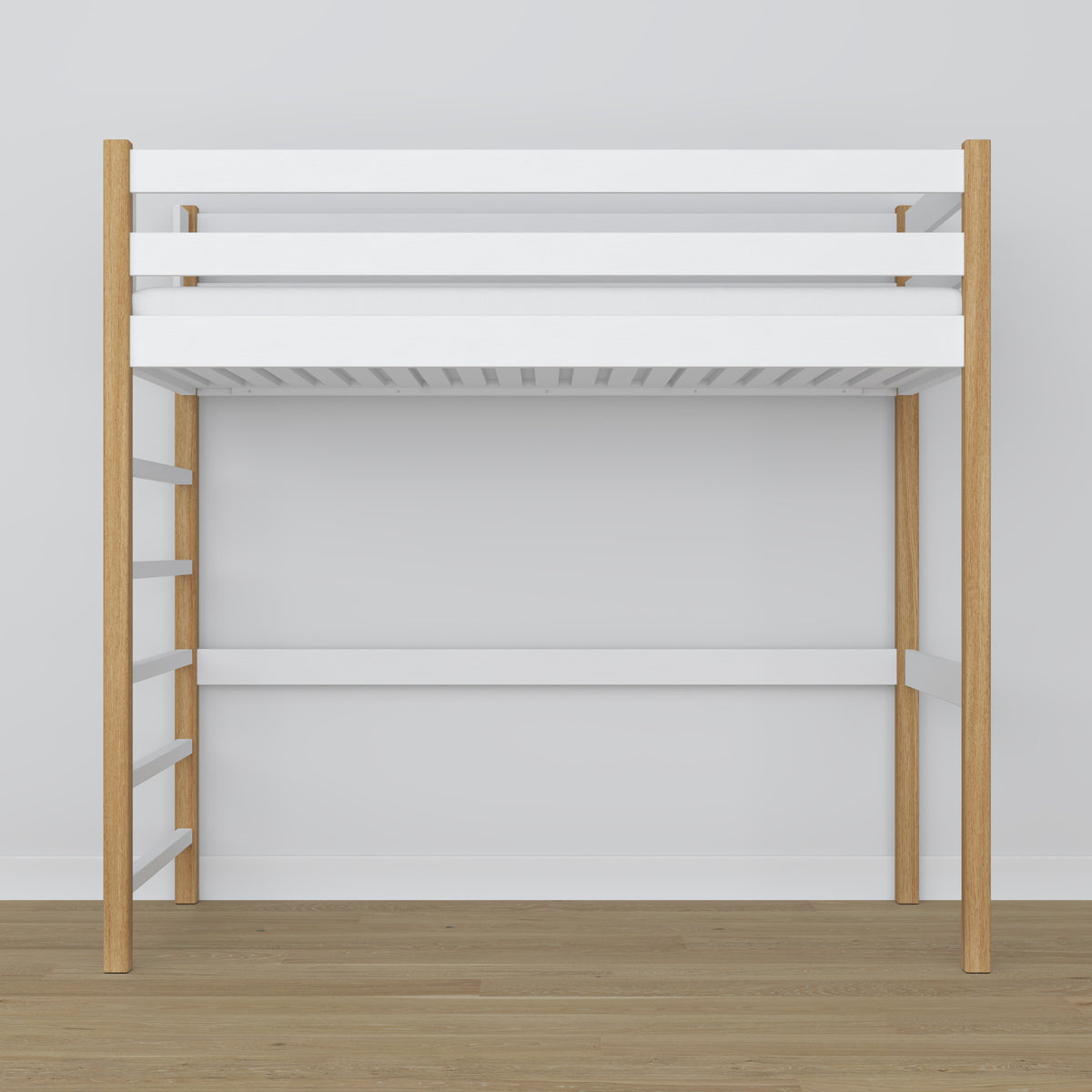 Lit mezzanine blanc-chêne en bois – vue du dessus na chambre