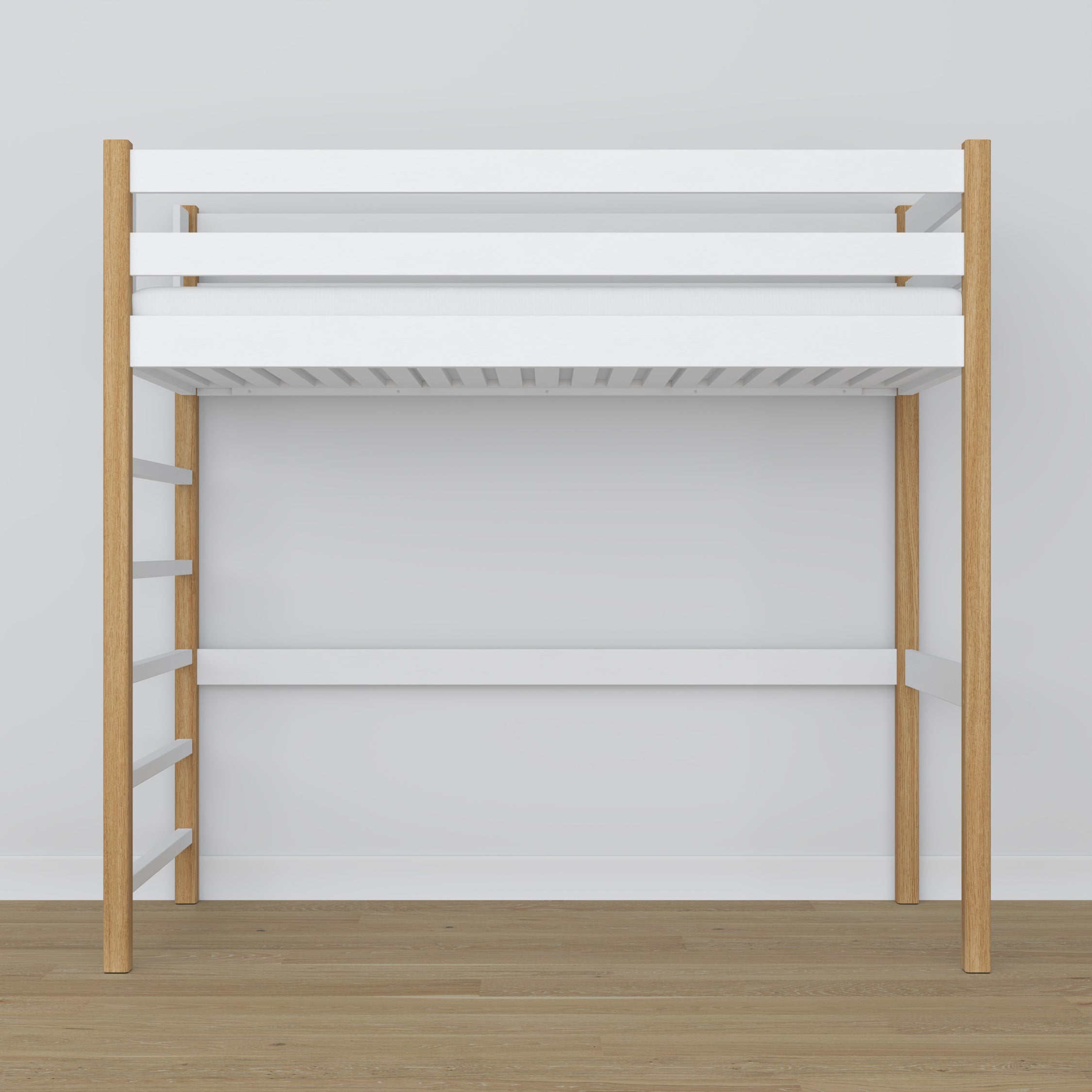 Lit mezzanine blanc-chêne en bois – vue du dessus na chambre