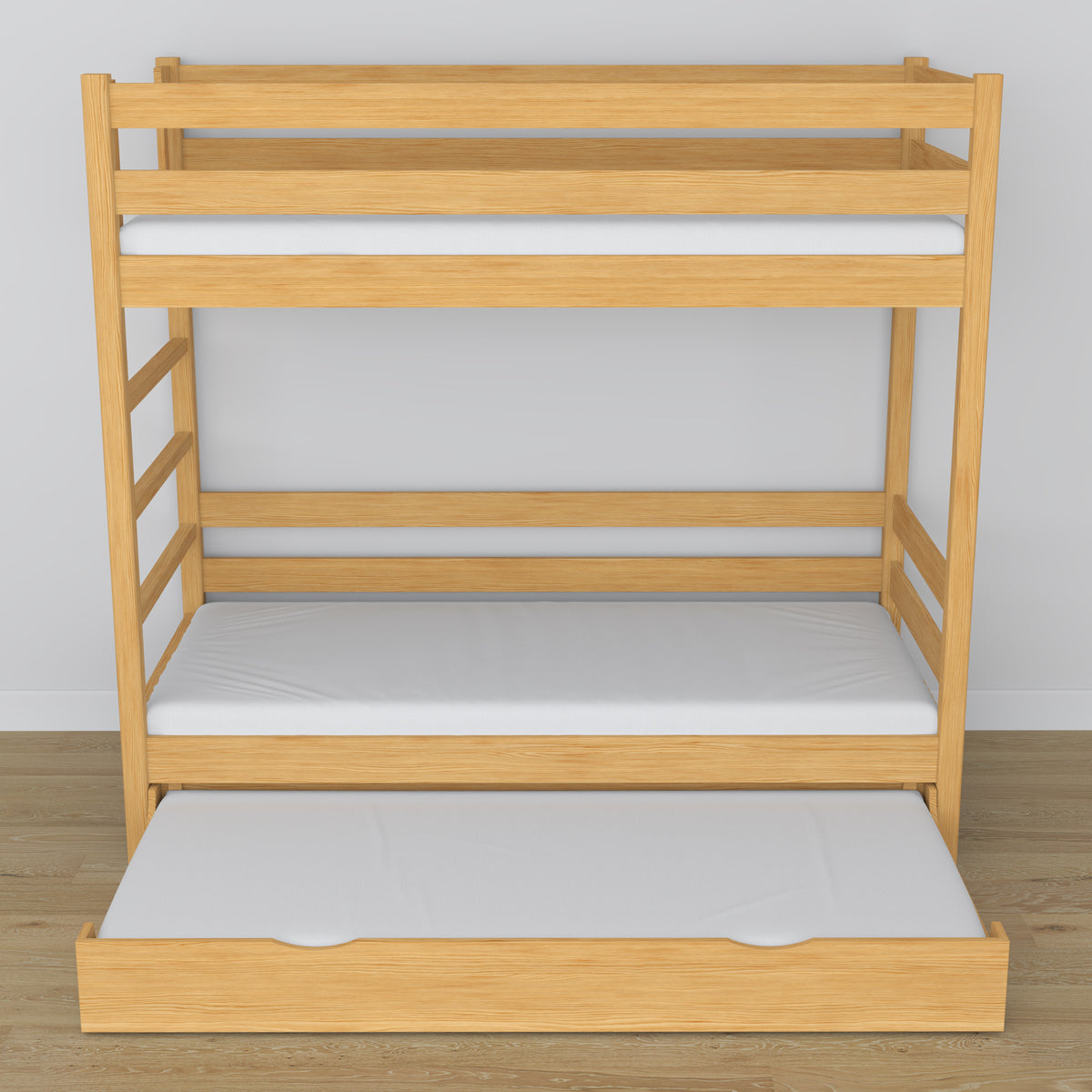 Natural Pine Wooden Bunk Bed – Dimensions and Diagram with Mattress Drawer