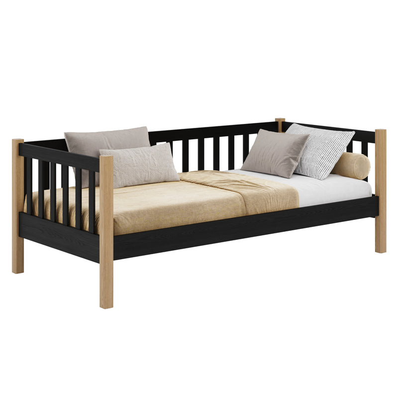 Slaapbank houten zwart met eiken – kinderkamer, Scandinavische stijl Nizio