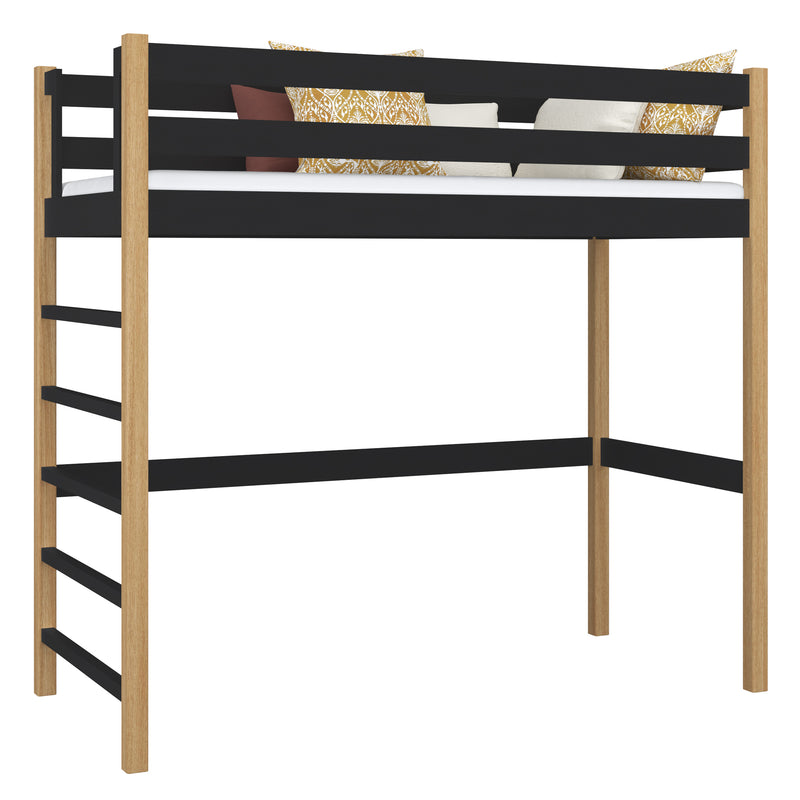 Hoogslaper zwart-eiken – houten ladder en valbescherming, Nizio Home