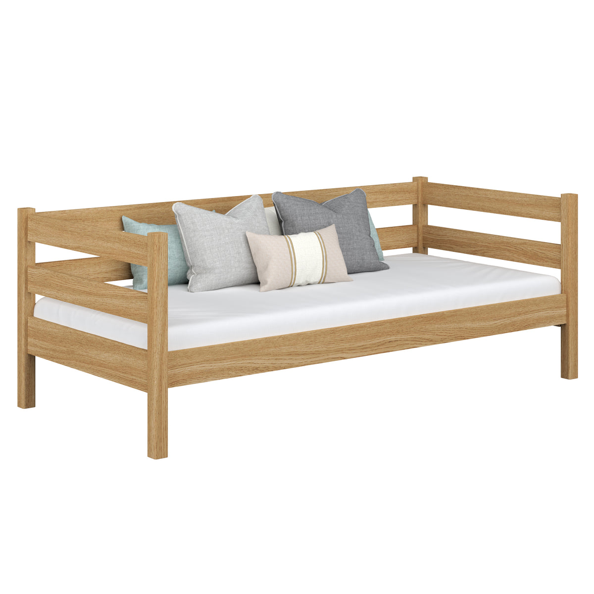 Sofabed naturel eiken – zijdelingse bedhekje van eikenhout, veiligheid voor kinderen