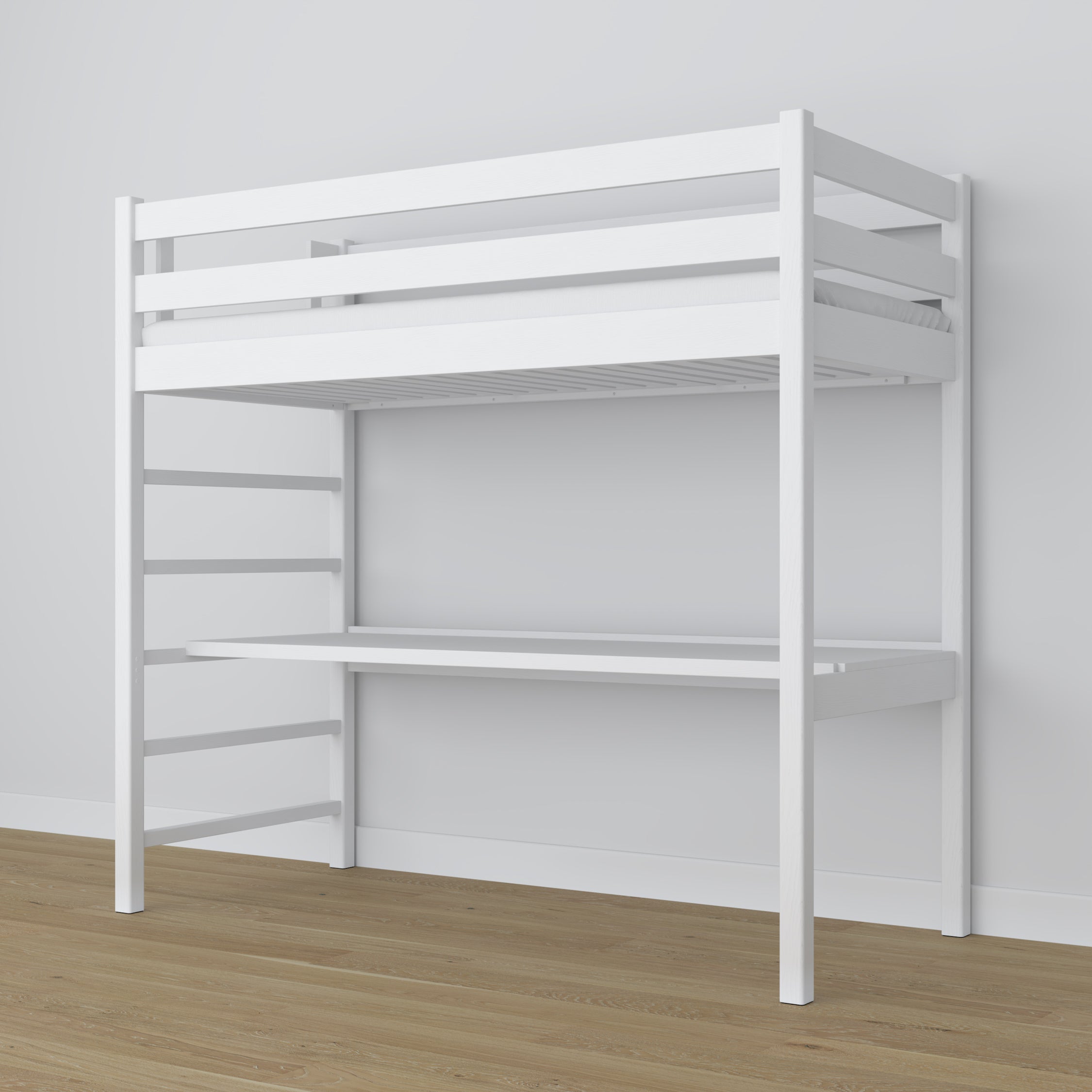Hoogslaper wit van hout – bovenaanzicht slaapkamer, Nizio