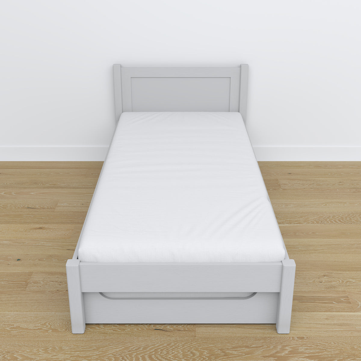 Lit gris – tiroir na matelas, détails en bois, Nizio Home