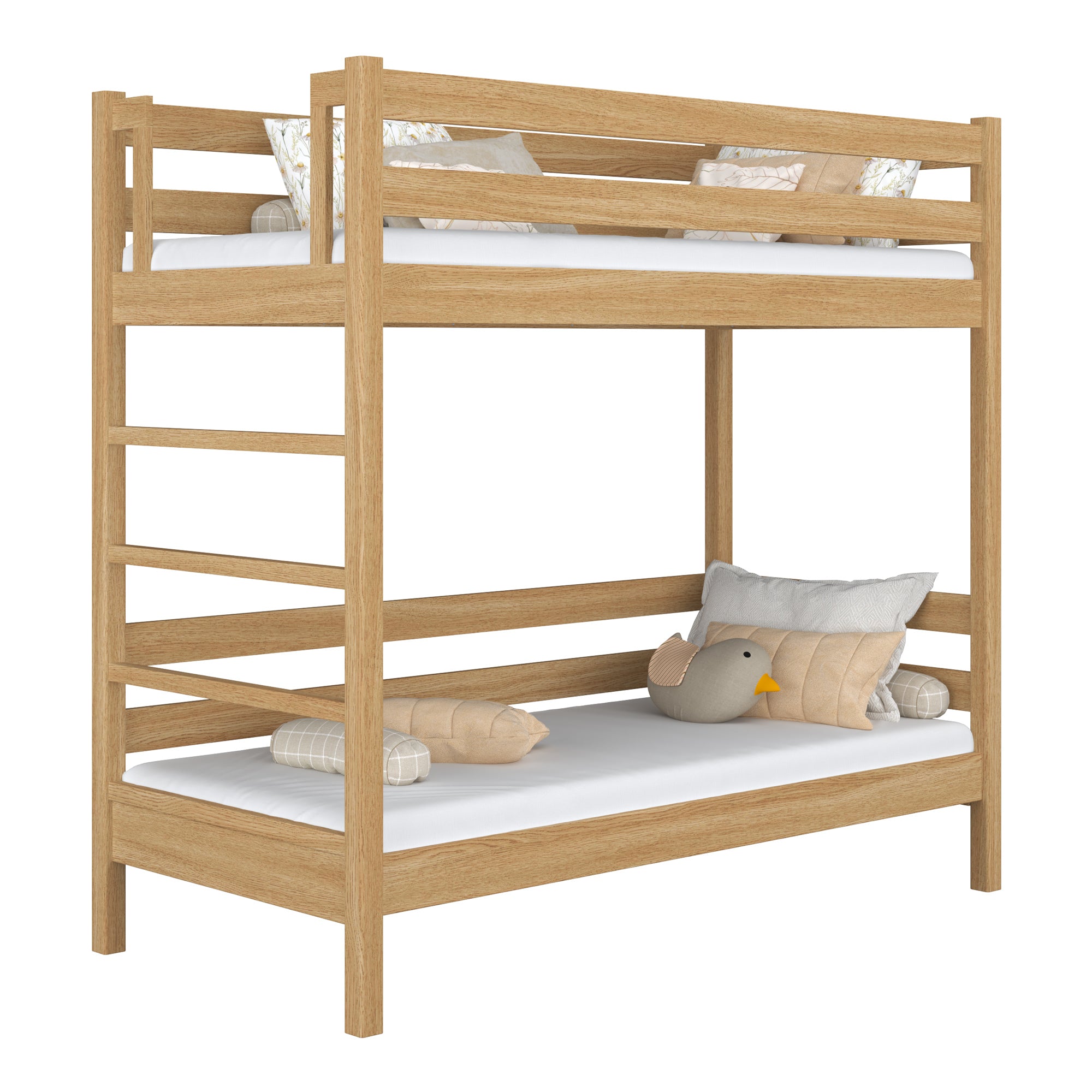 Stapelbed naturel eiken in kinderkamer – scandi inrichting, eikenhouten