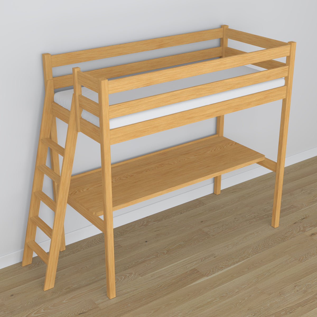 Eikenhouten hoogslaper met bureau naturel eiken – scandi kamerinrichting, Nizio