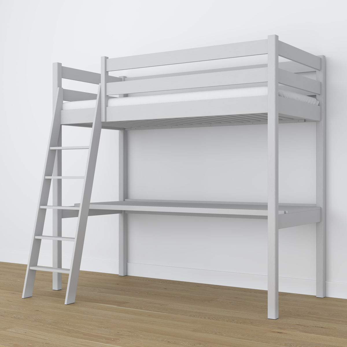 Grey Wooden Loft Bed with Desk – Frame and Slats, Nizio