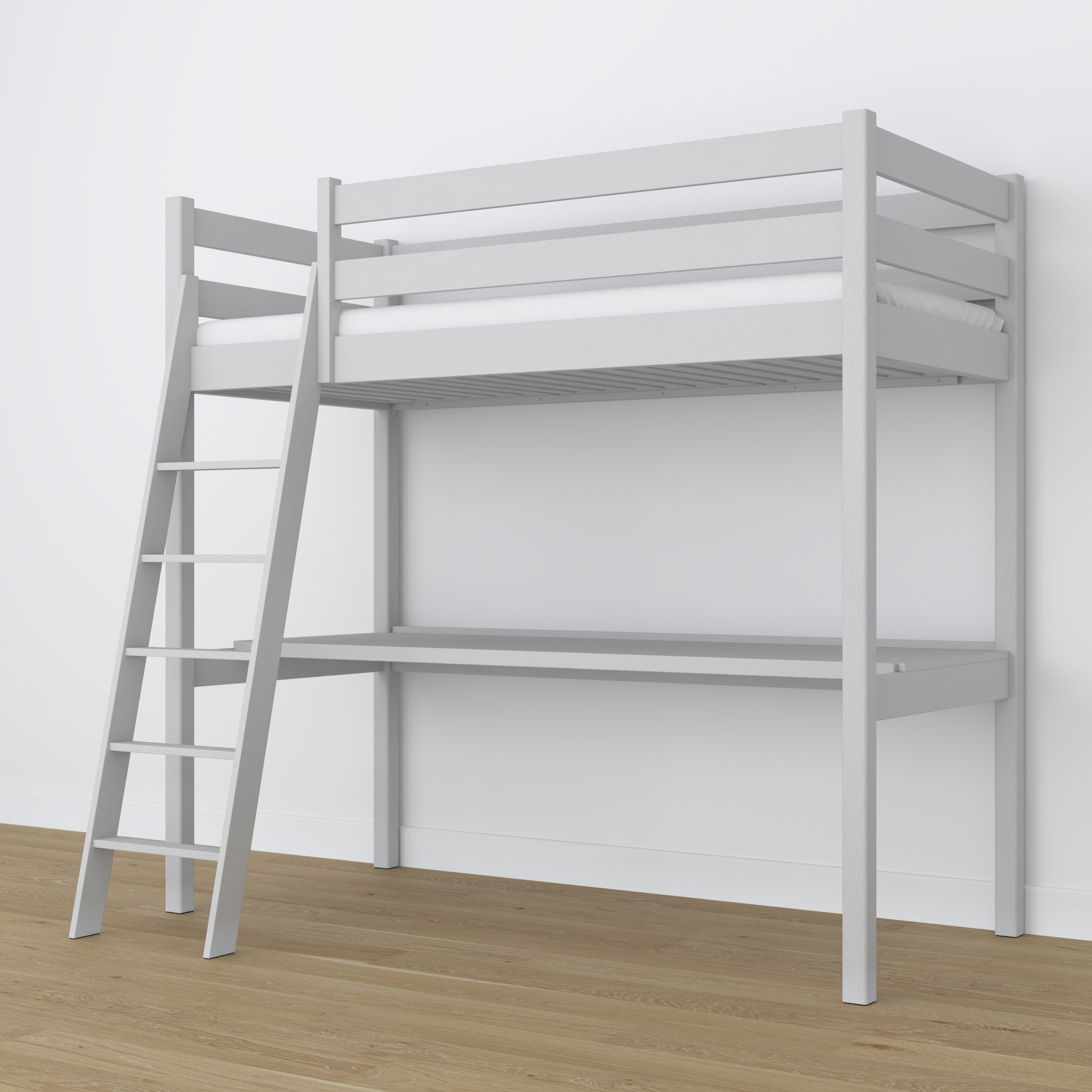 Grey Wooden Loft Bed with Desk – Frame and Slats, Nizio