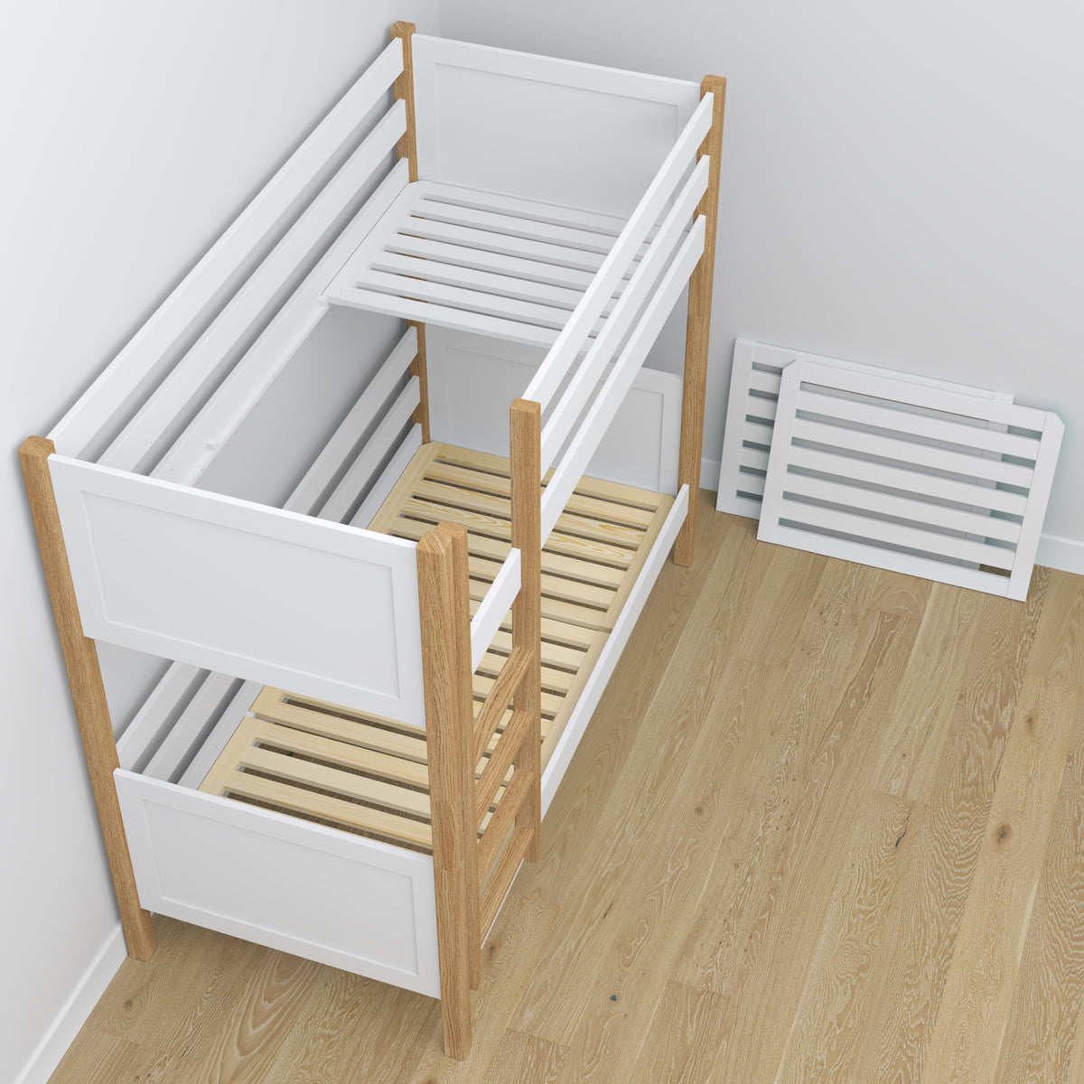 Lit superposé avec tiroir blanc-chêne en bois – design scandinave, Nizio