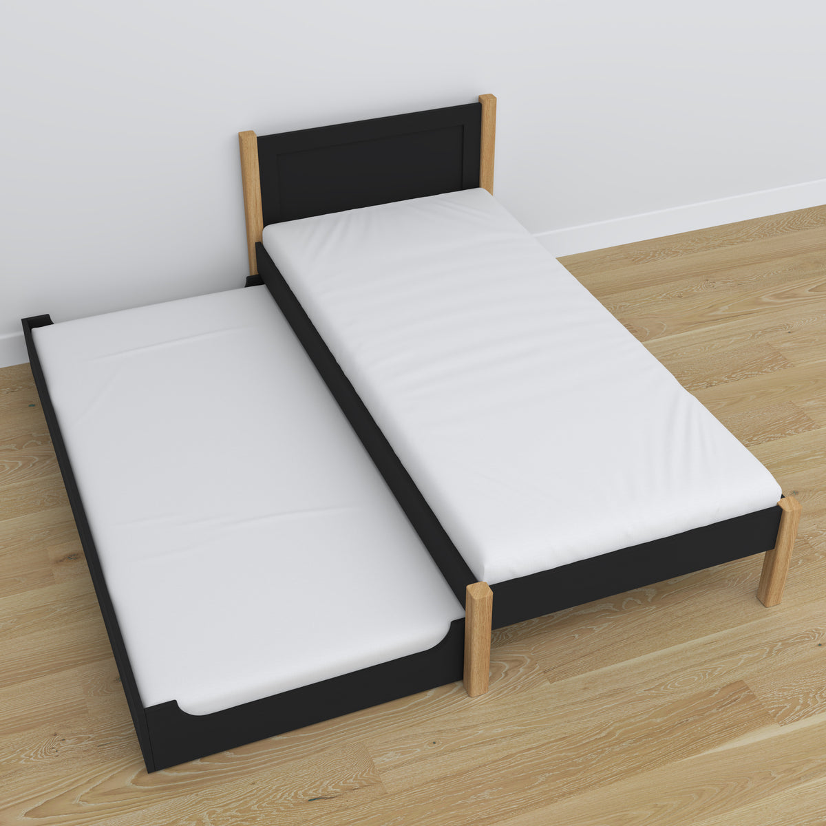 Bed met matraslade zwart-eiken van hout – afmetingen, Nizio